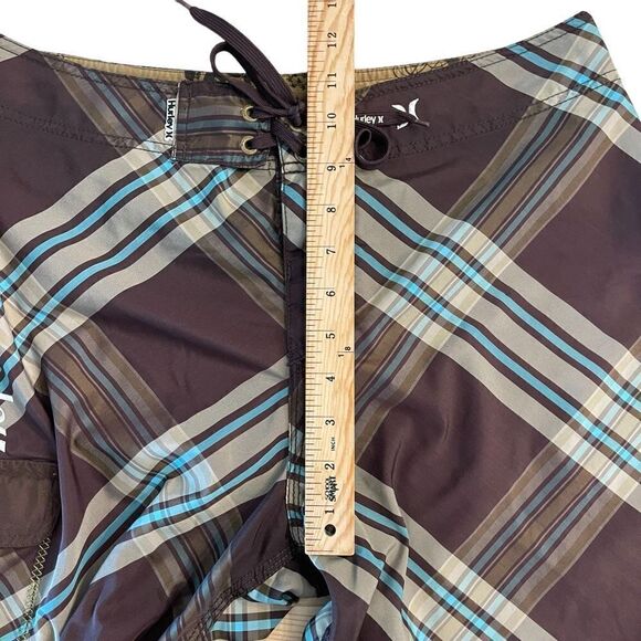 Hurley Men's Swimwear Plaid Surf Boardshorts Brown Blue Size 31 - Picture 5 of 7